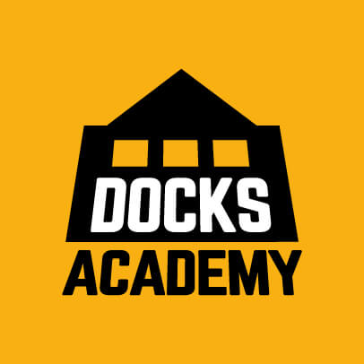 Docks Academy Logo on a yellow background