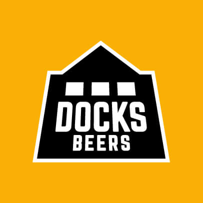 Docks Beers logo on a yellow background