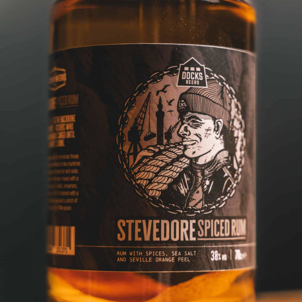 Docks Beers Stevedore Spiced Rum bottle artwork