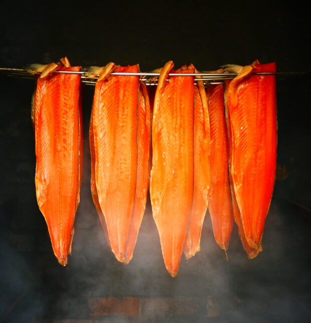 Alfred Enderby Smoked Salmon during the smoking process