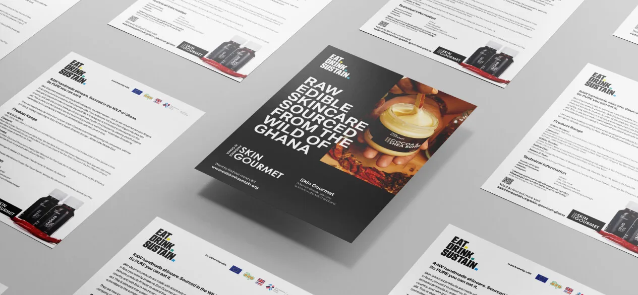 Eat Drink Sustain brochure pages shown on grey background