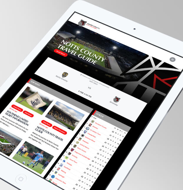 Grimsby Town Football Club website shown on tablet computer