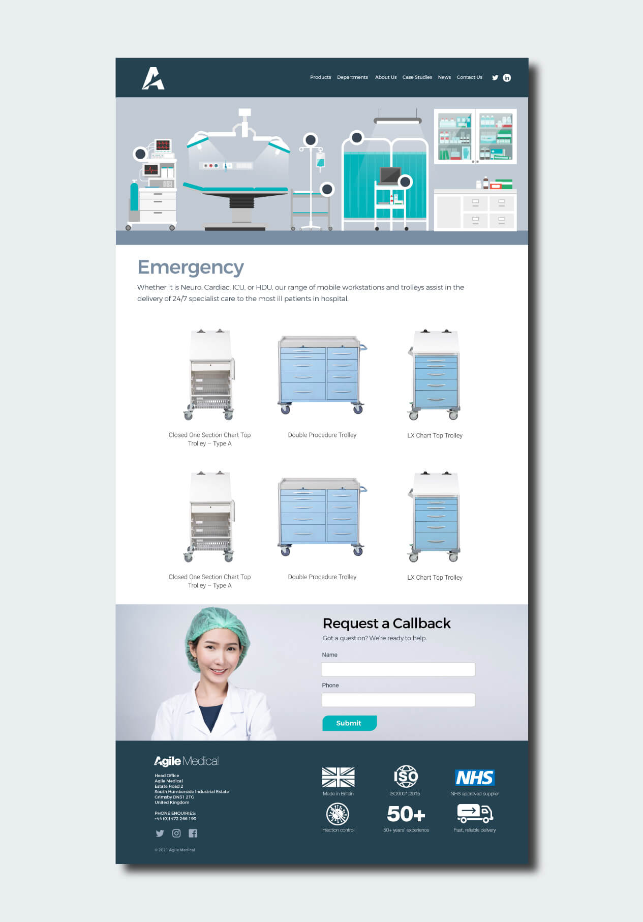 Agile Medical website category page shown on grey/blue background