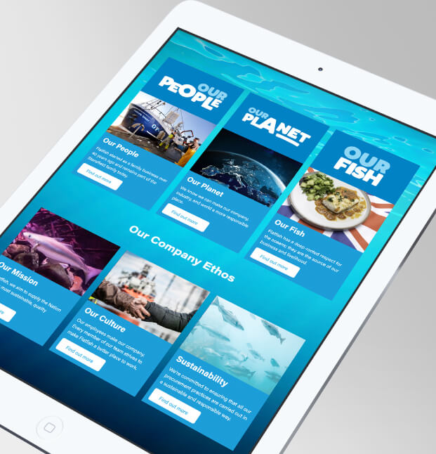 Flatfish website shown on a tablet to demonstrate responsive layouts