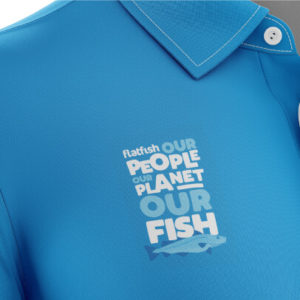 Flatfish logo shown on a polo shirt