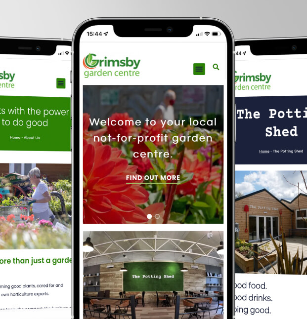Grimsby Garden Centre website shown on a phone