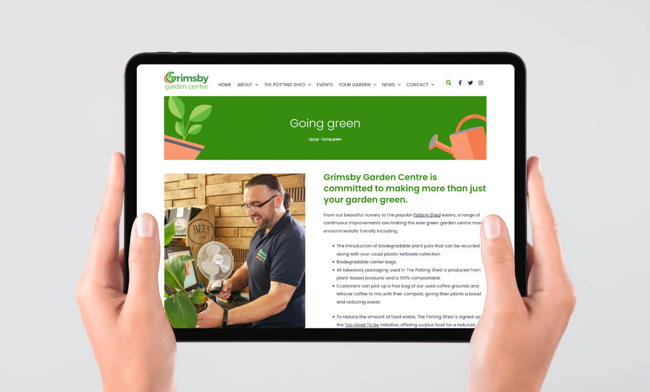 Grimsby Garden Centre website shown on tablet