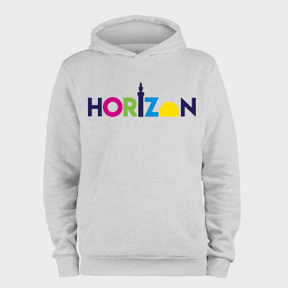Horizon Youth Zone Logo shown on grey hoodie