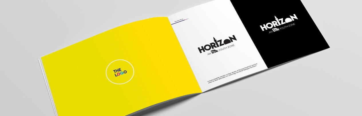 Horizon Youth Zone brochure shown open on a grey background