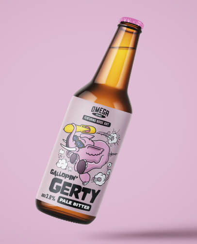 Gallopin Gerty bottle shot for Omega Drinks Nose Art product range