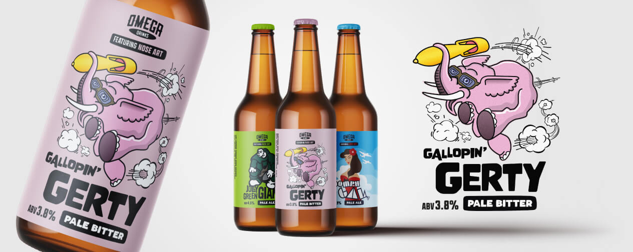 Gallopin Gerty product shot for Omega Drinks Nose Art range