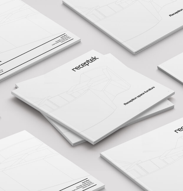 Receptek brochures stacked on a light grey background