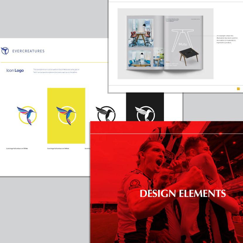 Various examples of brand guidelines produced by Sourcefour