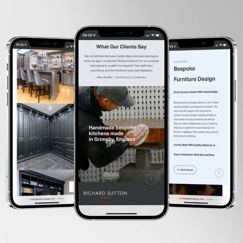 Responsive designs for Richard Sutton Design - Used to showcase mobile first technical SEO