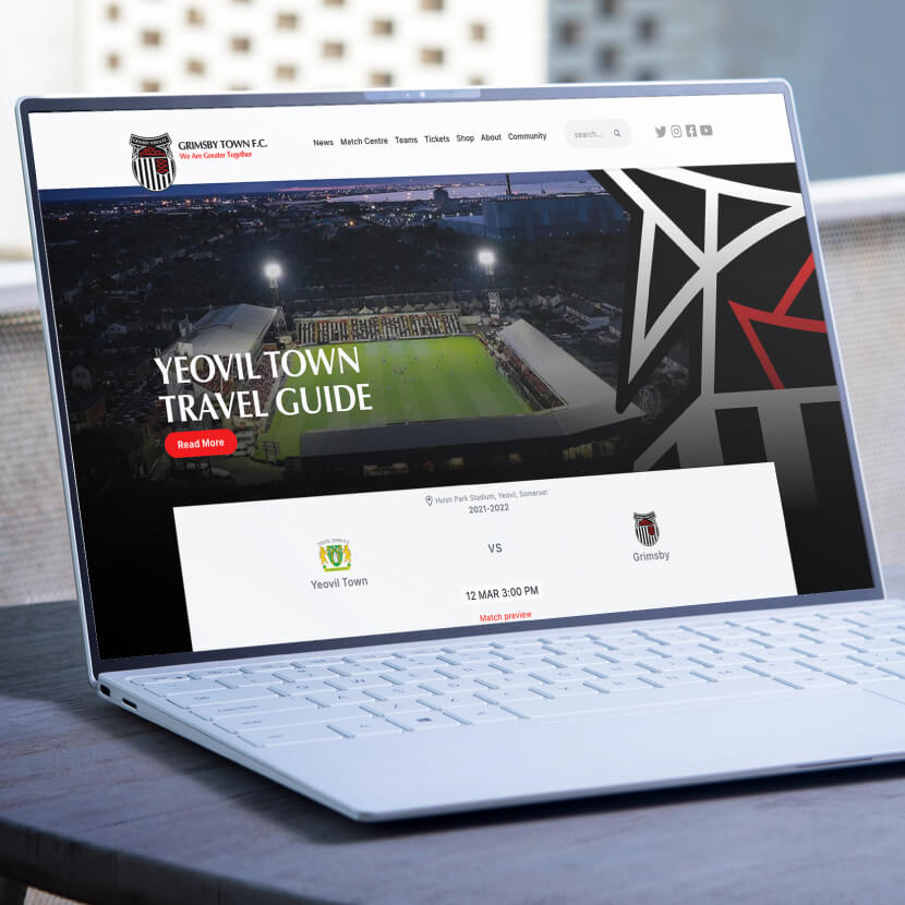 Grimsby Town Football Club website shown on laptop - Technical SEO showcase