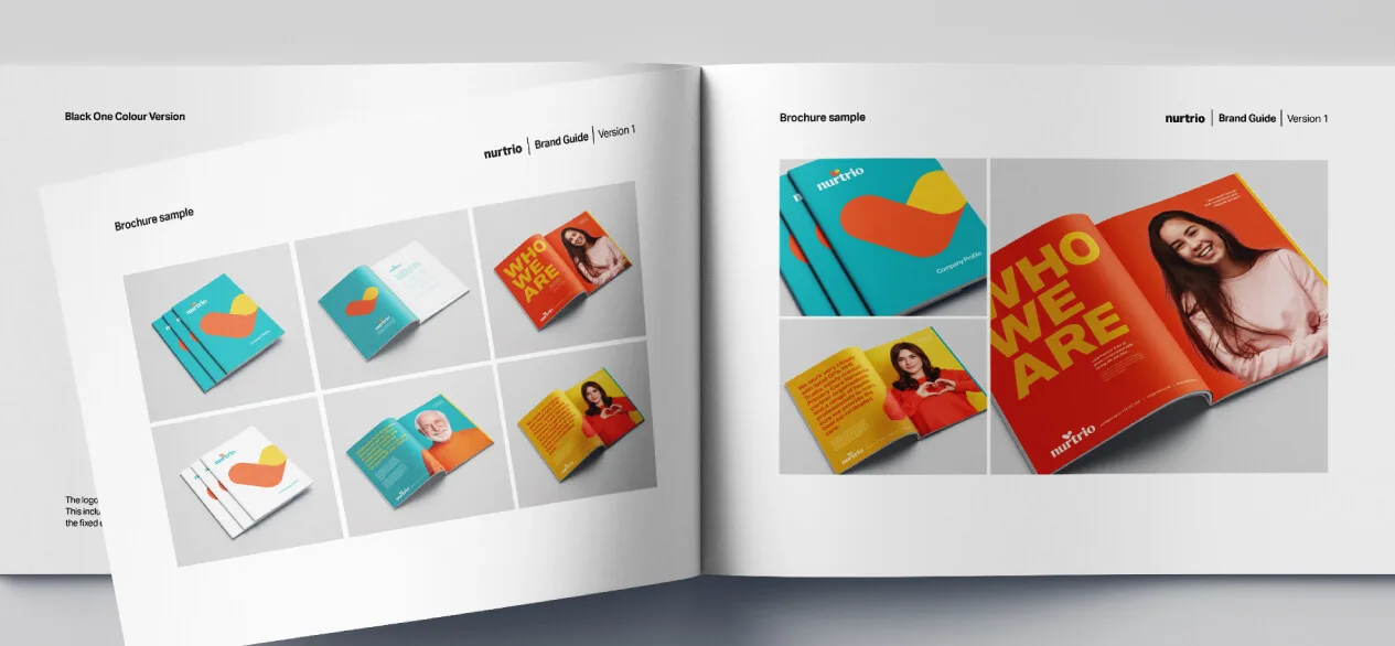 Nurtrio brand guidelines document shown open