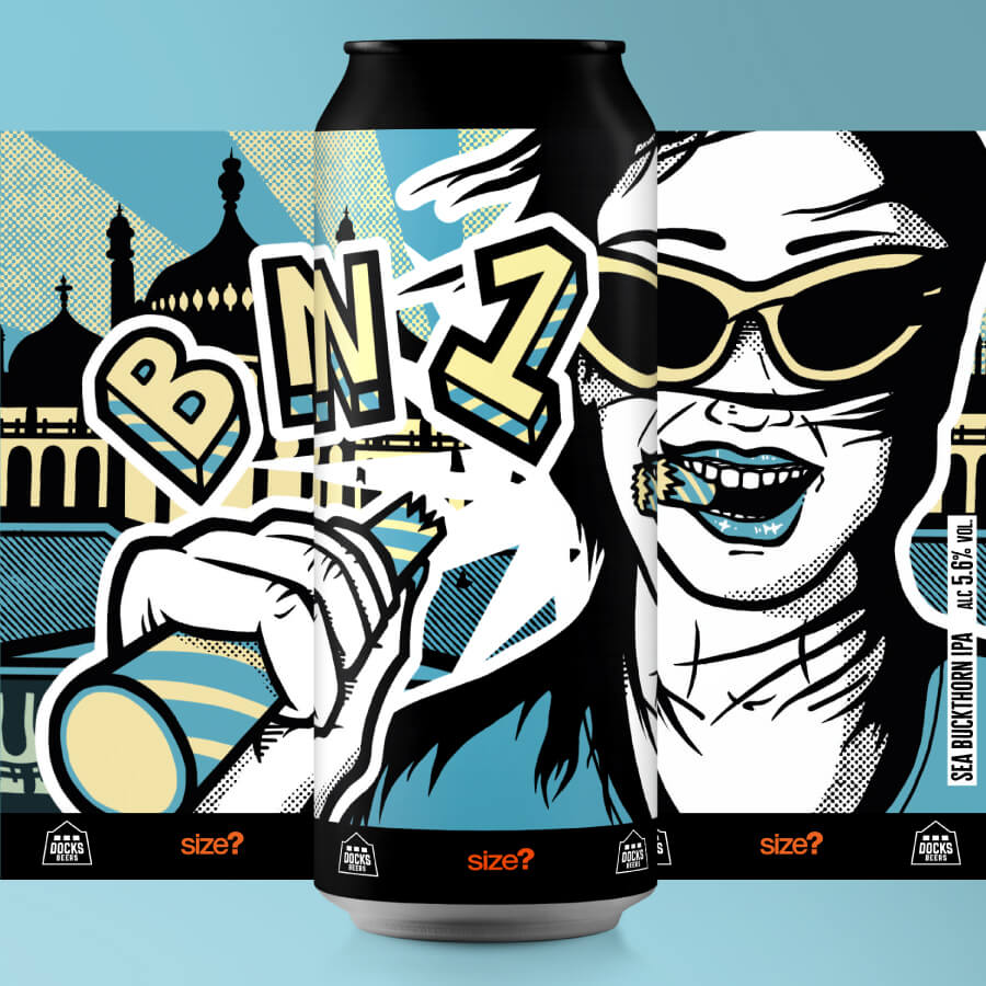 Docks Beers x size? "BN1" craft beer can illustration by Sourcefour's Kirk