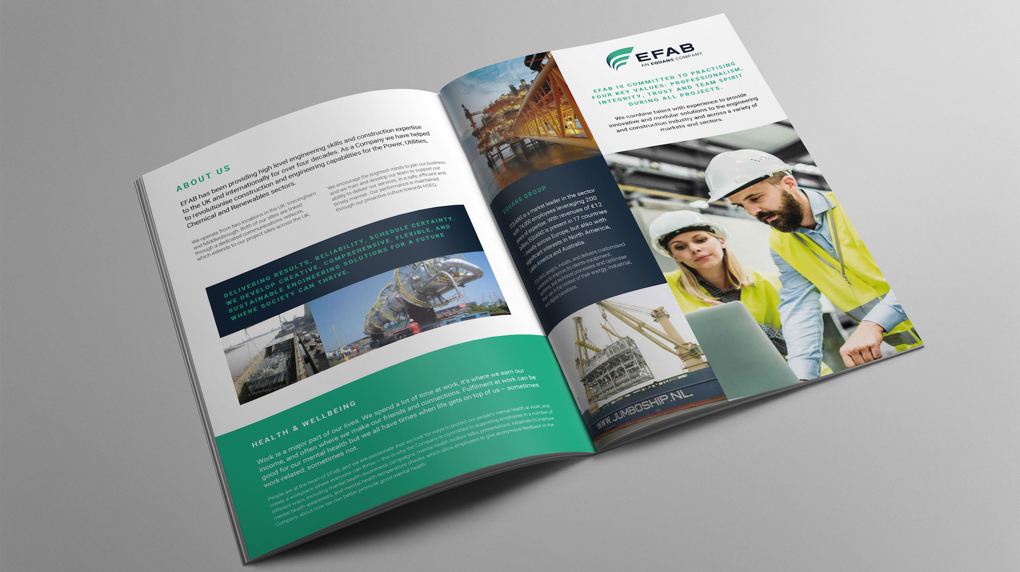 A brochure showcasing the EFAB construction company's expertise and services.