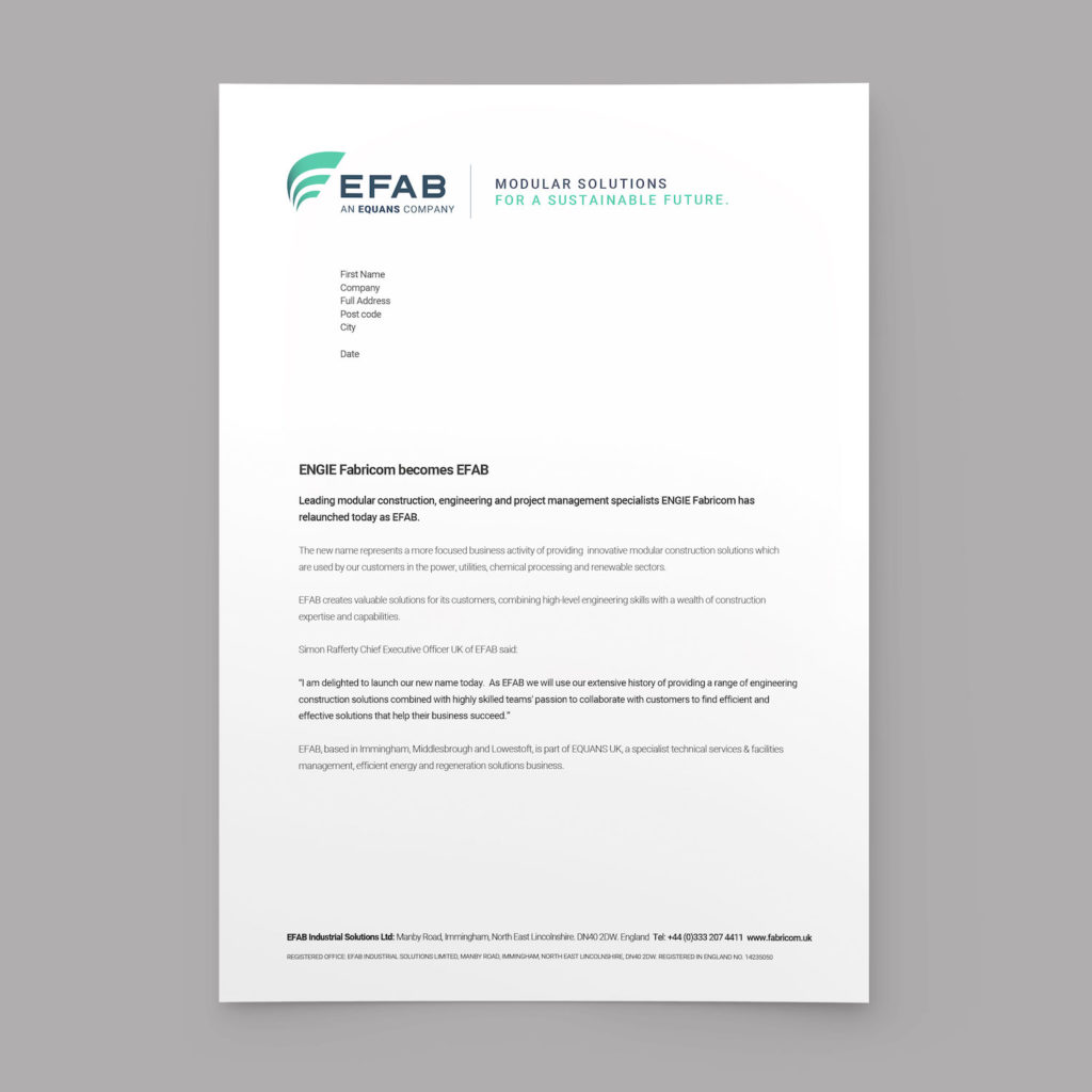 A white document featuring the word EFAB prominently.