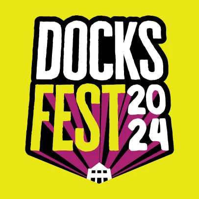 The Docksfest logo on a yellow background.
