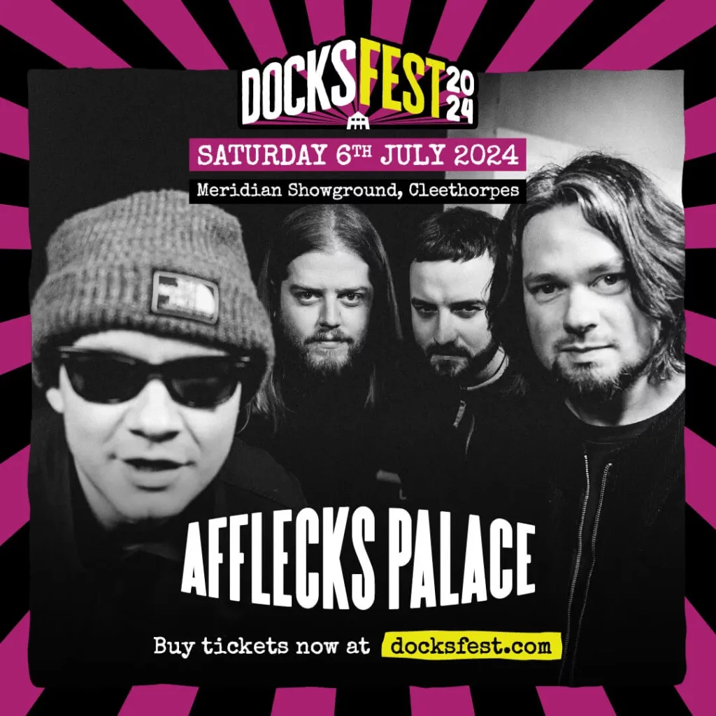 A Docksfest social media post advertising one of the artists playing at the festival - Afflecks Palace.