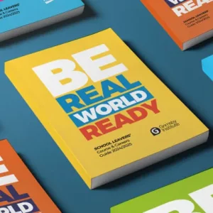 Range of colour coded TEC Partnership prospectuses featuring the Be Real World Ready campaign on an angle.