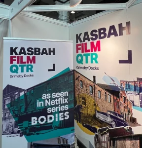 Kasbah Film Qtr exhibition stand and banner on display at the FOCUS 2023 event in Islington, London